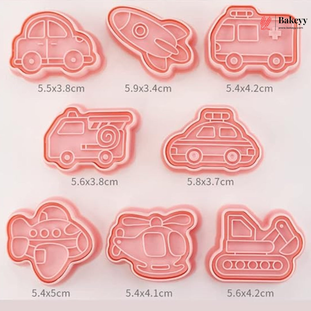 Transport Vehicles Theme Cookie Cutter & Embosser Set | 8 Piece | Pack of 1