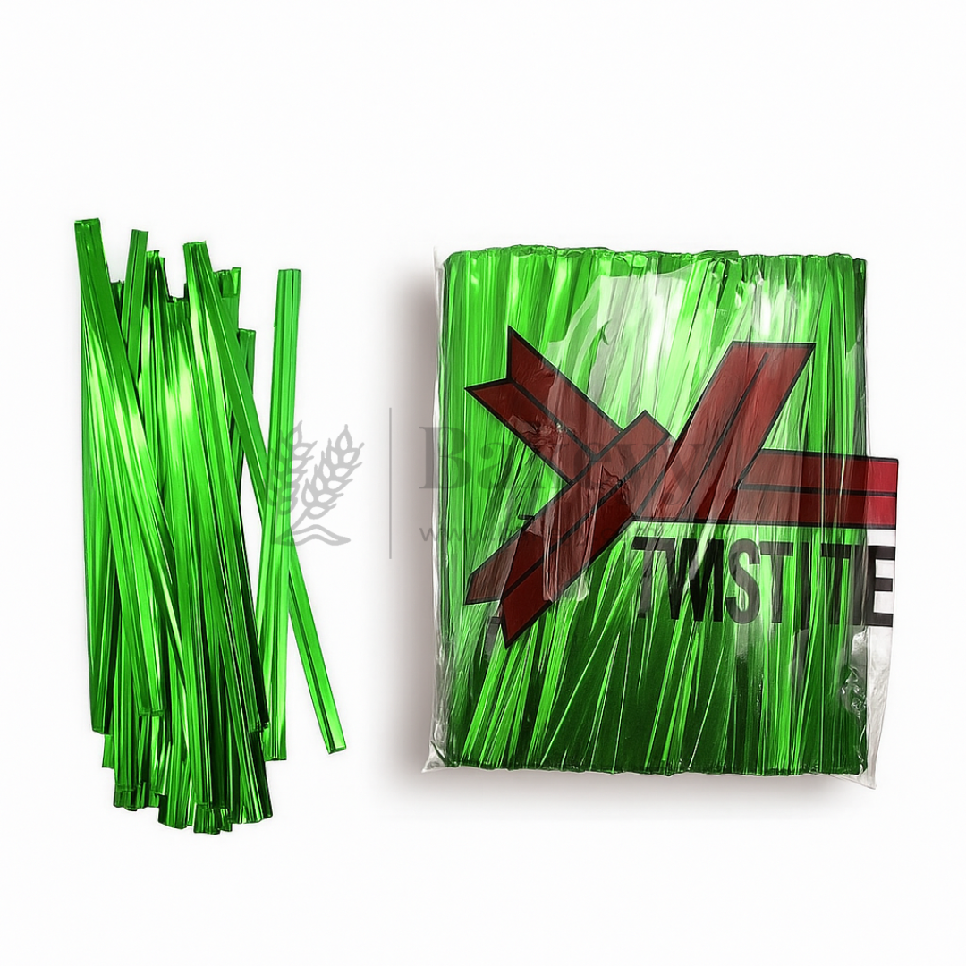 Metallic Ribbon Twist Ties | Shiny Ribbon Twisters for Sweets & Hampers | Pack of 350 - Bakeyy.com - India - Metallic Ribbon Twist Ties | Shiny Ribbon Twisters for Sweets & Hampers | Pack of 350 - Green