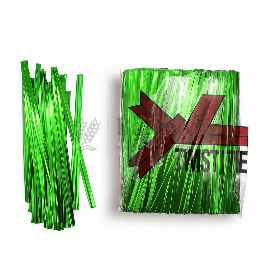 Metallic Ribbon Twist Ties | Shiny Ribbon Twisters for Sweets & Hampers | Pack of 350 - Bakeyy.com - India - Metallic Ribbon Twist Ties | Shiny Ribbon Twisters for Sweets & Hampers | Pack of 350 - Green
