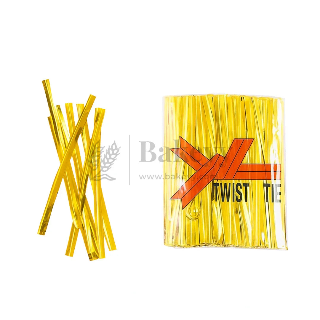 Metallic Ribbon Twist Ties | Shiny Ribbon Twisters for Sweets & Hampers | Pack of 350 - Bakeyy.com - India - Metallic Ribbon Twist Ties | Shiny Ribbon Twisters for Sweets & Hampers | Pack of 350 - Gold