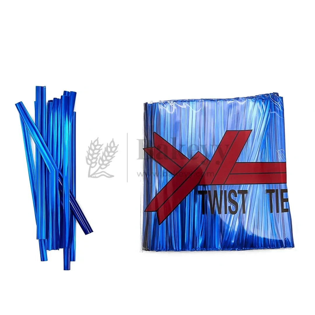Metallic Ribbon Twist Ties | Shiny Ribbon Twisters for Sweets & Hampers | Pack of 350 - Bakeyy.com - India - Metallic Ribbon Twist Ties | Shiny Ribbon Twisters for Sweets & Hampers | Pack of 350 - Blue