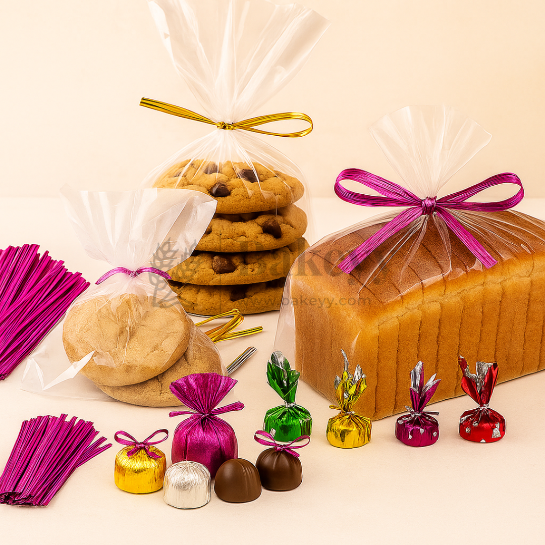 Metallic Ribbon Twist Ties | Shiny Ribbon Twisters for Sweets & Hampers | Pack of 350 - Bakeyy.com - India - Metallic Ribbon Twist Ties | Shiny Ribbon Twisters for Sweets & Hampers | Pack of 350 - Green