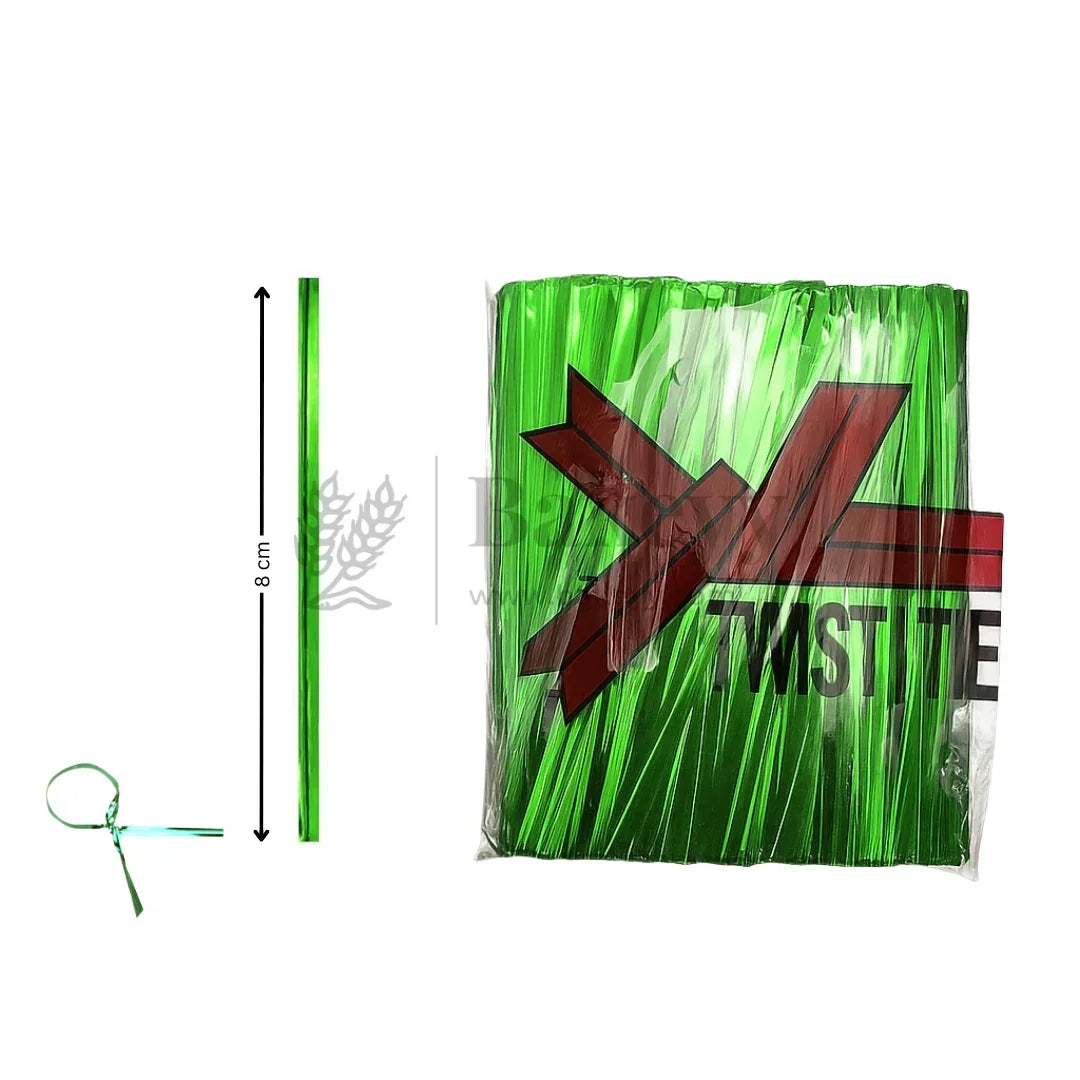 Metallic Ribbon Twist Ties | Shiny Ribbon Twisters for Sweets & Hampers | Pack of 350 - Bakeyy.com - India - Metallic Ribbon Twist Ties | Shiny Ribbon Twisters for Sweets & Hampers | Pack of 350 - Green