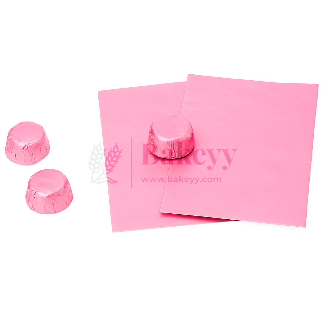 Small Aluminum Chocolate Wrapping Paper | Pack of 200 - Bakeyy.com - India - Small Aluminum Chocolate Wrapping Paper | Pack of 200 - Light Pink