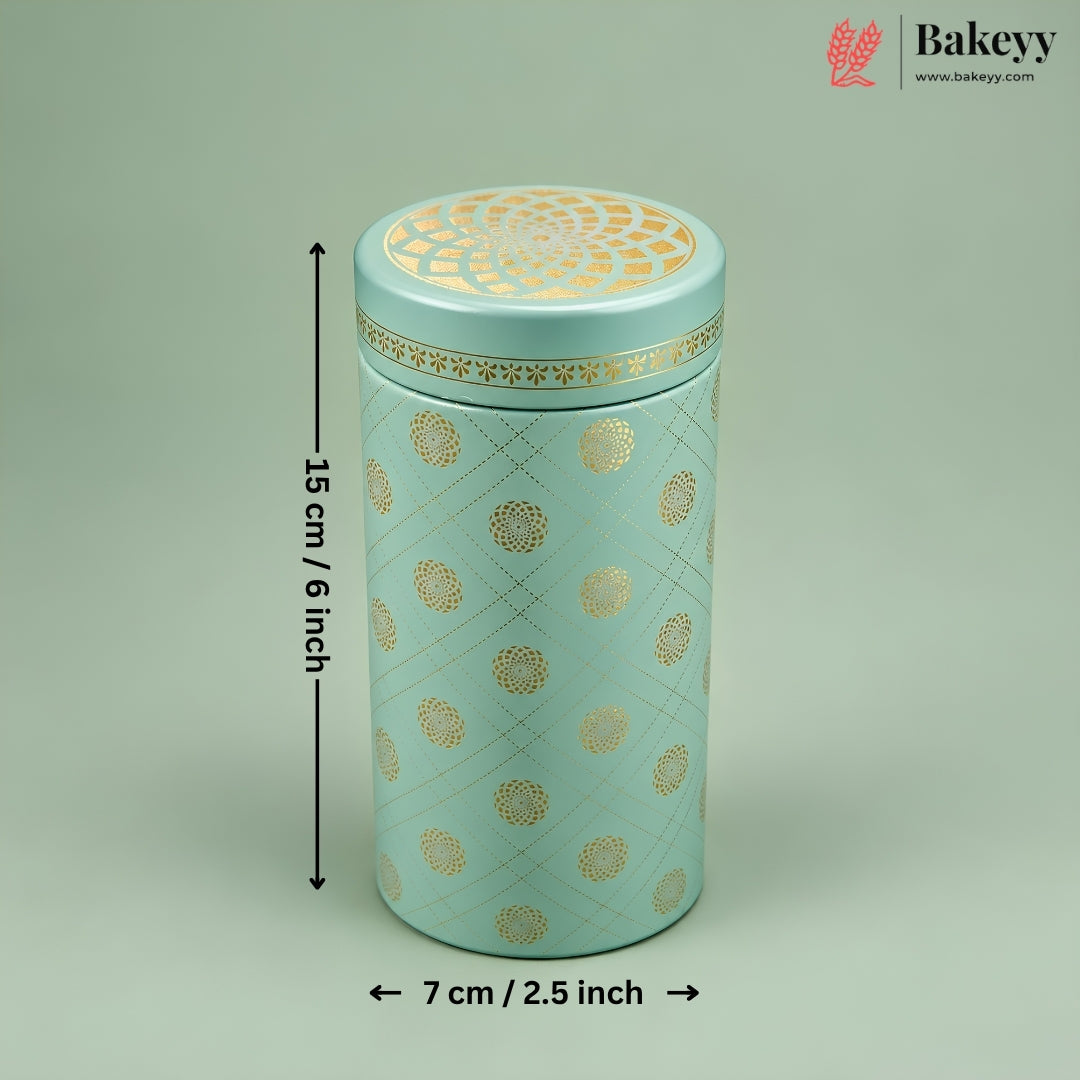 7x15 cm | Mint Green Golden Mandala Premium Storage Tin | Pack of 1