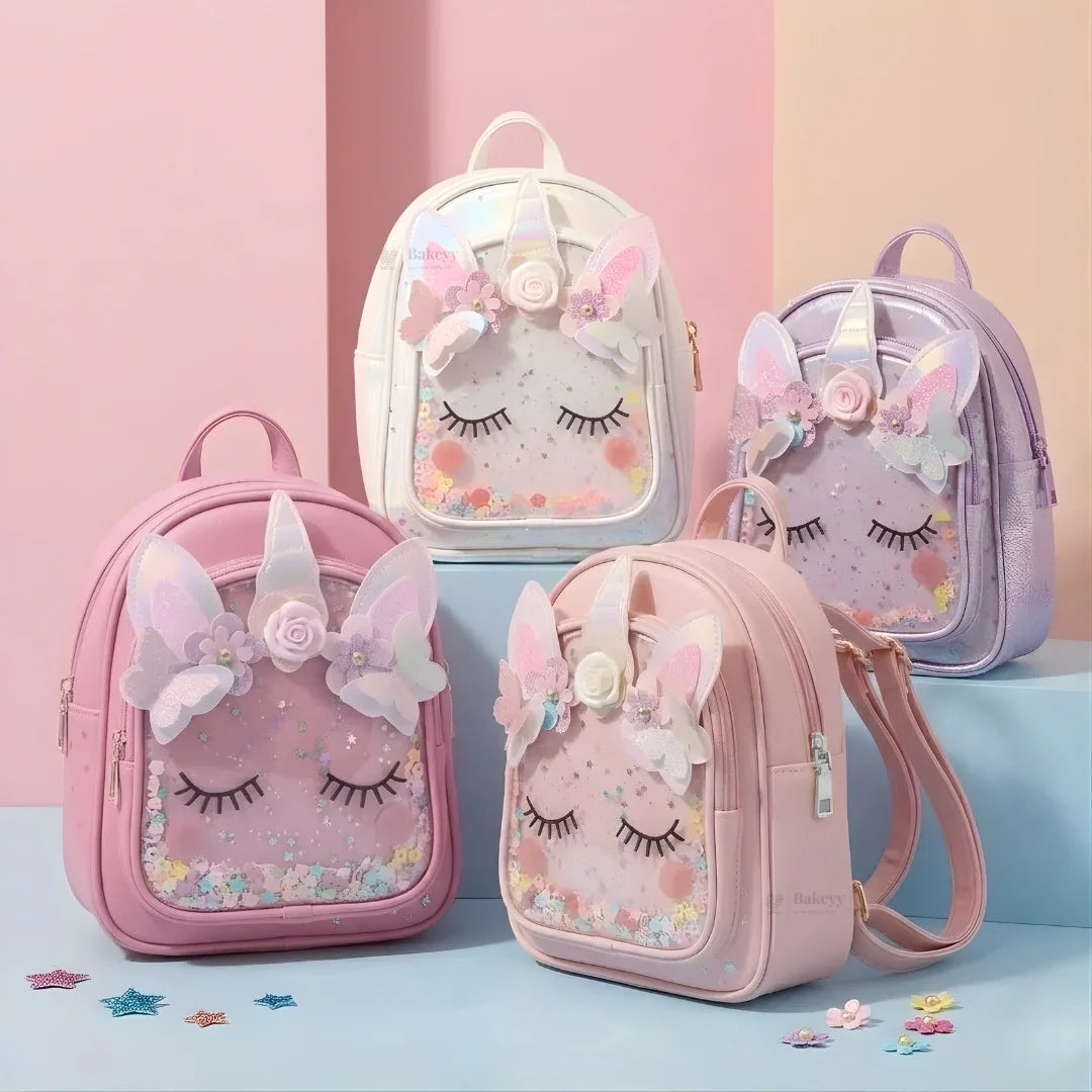 Unicorn Glitter Mini Backpack for Kids | Decorative 3D Unicorn Design | 4 Color Options | Pack of 1