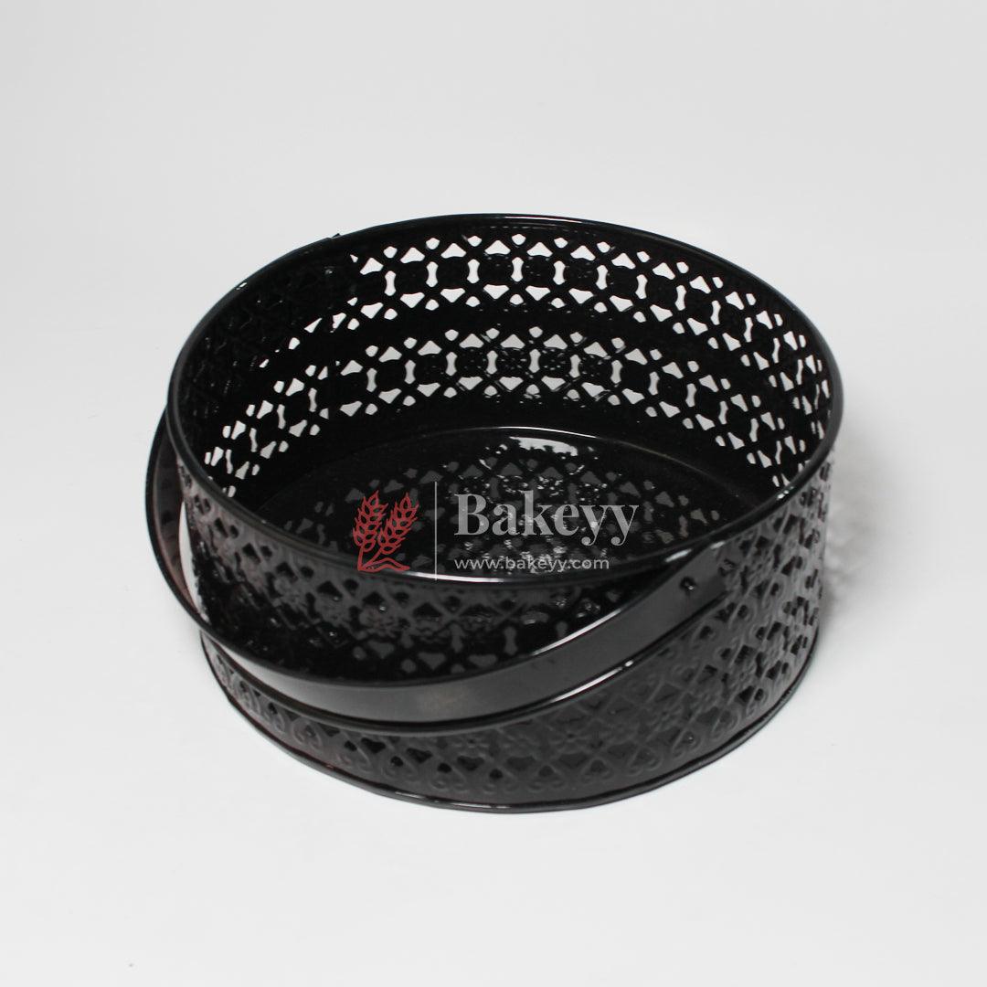 Hamper Basket For Gifting Round | Elegant & Durable Black Metal Hamper Basket with Handle | Black Colour - Bakeyy.com - India - Hamper Basket For Gifting Round | Elegant & Durable Black Metal Hamper Basket with Handle | Black Colour - Default Title