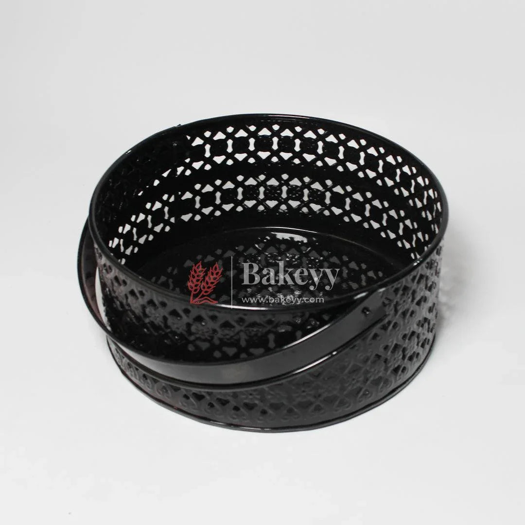Hamper Basket For Gifting Round | Elegant & Durable Black Metal Hamper Basket with Handle | Black Colour - Bakeyy.com - India - Hamper Basket For Gifting Round | Elegant & Durable Black Metal Hamper Basket with Handle | Black Colour - Default Title