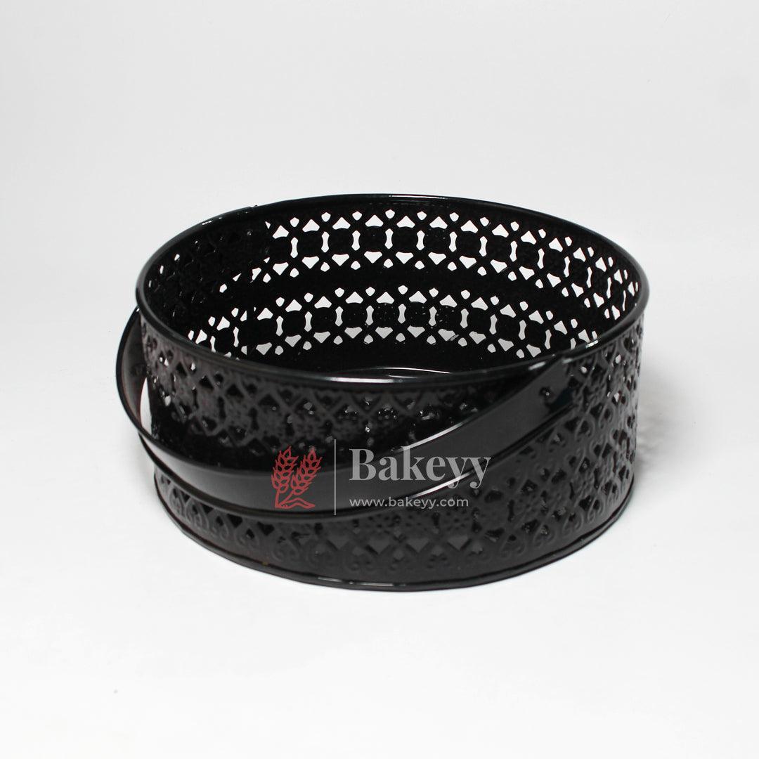 Hamper Basket For Gifting Round | Elegant & Durable Black Metal Hamper Basket with Handle | Black Colour - Bakeyy.com - India - Hamper Basket For Gifting Round | Elegant & Durable Black Metal Hamper Basket with Handle | Black Colour - Default Title