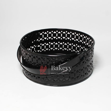 Hamper Basket For Gifting Round | Elegant & Durable Black Metal Hamper Basket with Handle | Black Colour - Bakeyy.com - India - Hamper Basket For Gifting Round | Elegant & Durable Black Metal Hamper Basket with Handle | Black Colour - Default Title