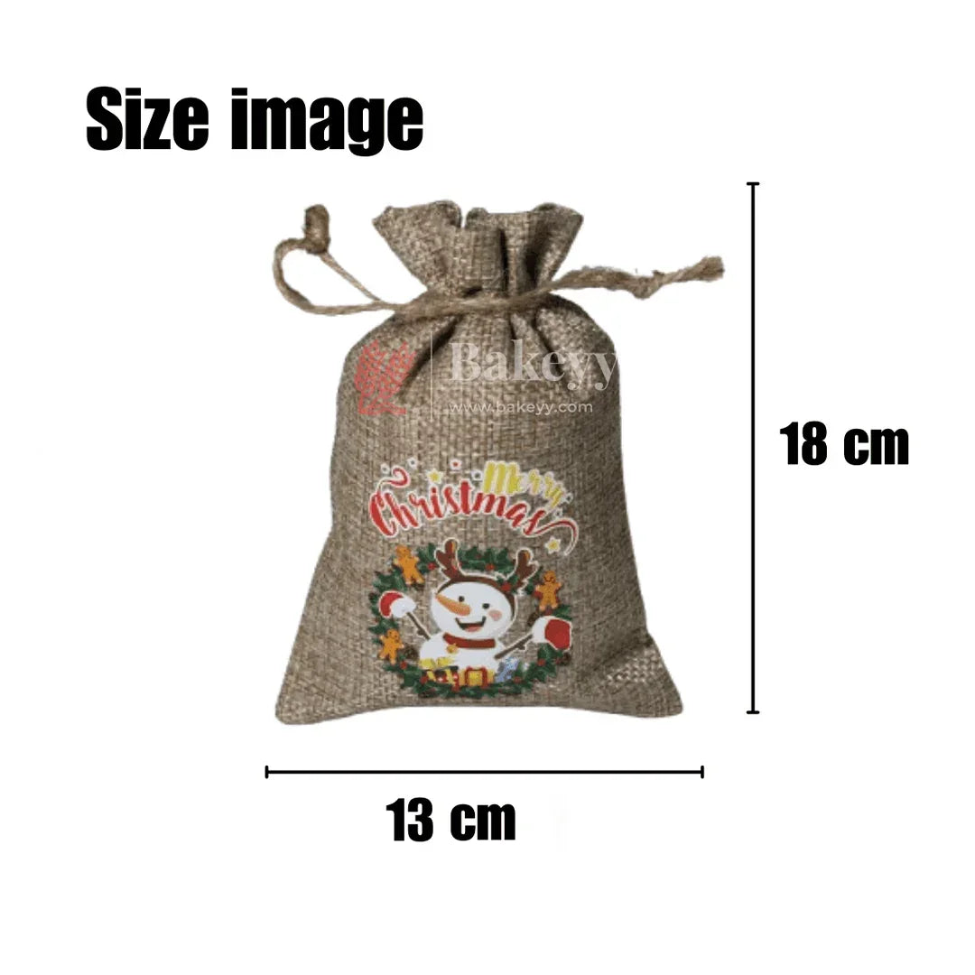 Christmas Jute Potli Bags | Printed Potli Jute Bag (Mixed Designs) | Gift Return Gifts Bags | Pack of 10 - Bakeyy.com - India - Christmas Jute Potli Bags | Printed Potli Jute Bag (Mixed Designs) | Gift Return Gifts Bags | Pack of 10 - 13x18 CM