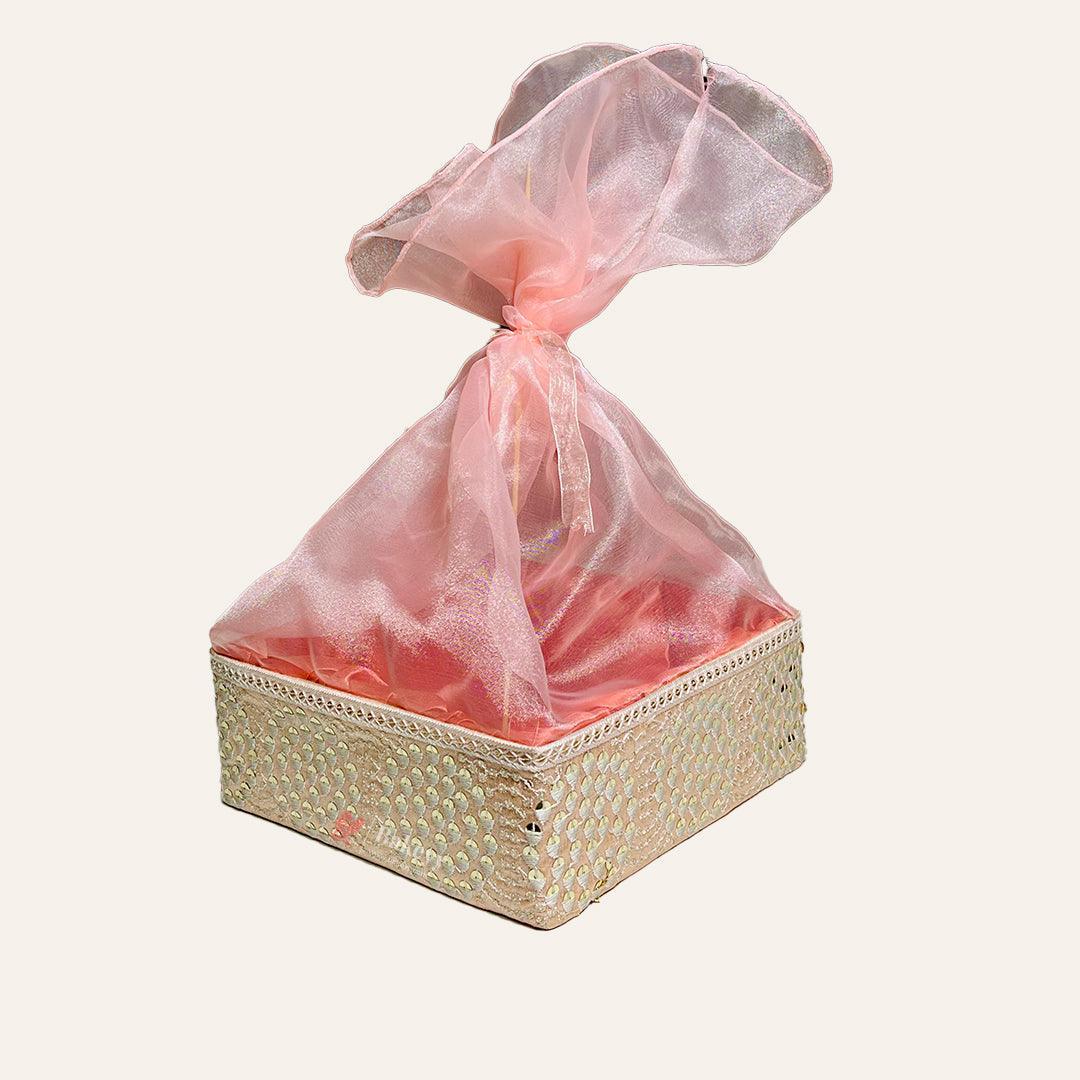 Crystal Mesh Hamper Gift Set | Mint, Ivory, and Pink | Elegant Square Gifting Tray - Bakeyy.com - India - Crystal Mesh Hamper Gift Set | Mint, Ivory, and Pink | Elegant Square Gifting Tray - Mint Green / Small - 8 Inch