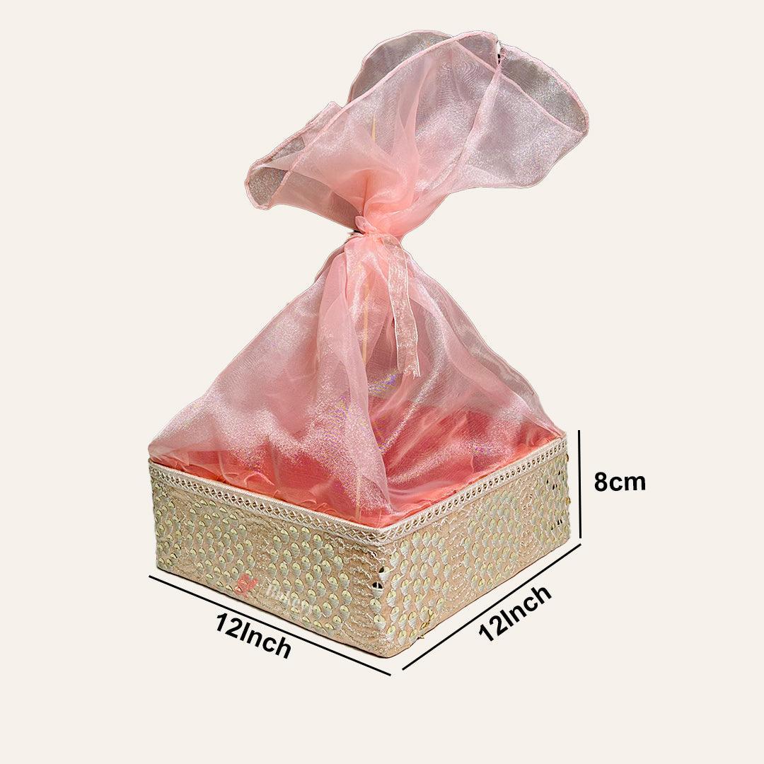Crystal Mesh Hamper Gift Set | Mint, Ivory, and Pink | Elegant Square Gifting Tray - Bakeyy.com - India - Crystal Mesh Hamper Gift Set | Mint, Ivory, and Pink | Elegant Square Gifting Tray - Pink / Large-12 Inch