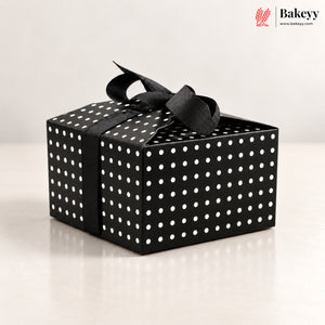 Cube Black with White Polka Dot Ribbon Gift Box – 9 x 9 x 5.5 cm | Festive & Diwali Favor Packaging| Pack of 10