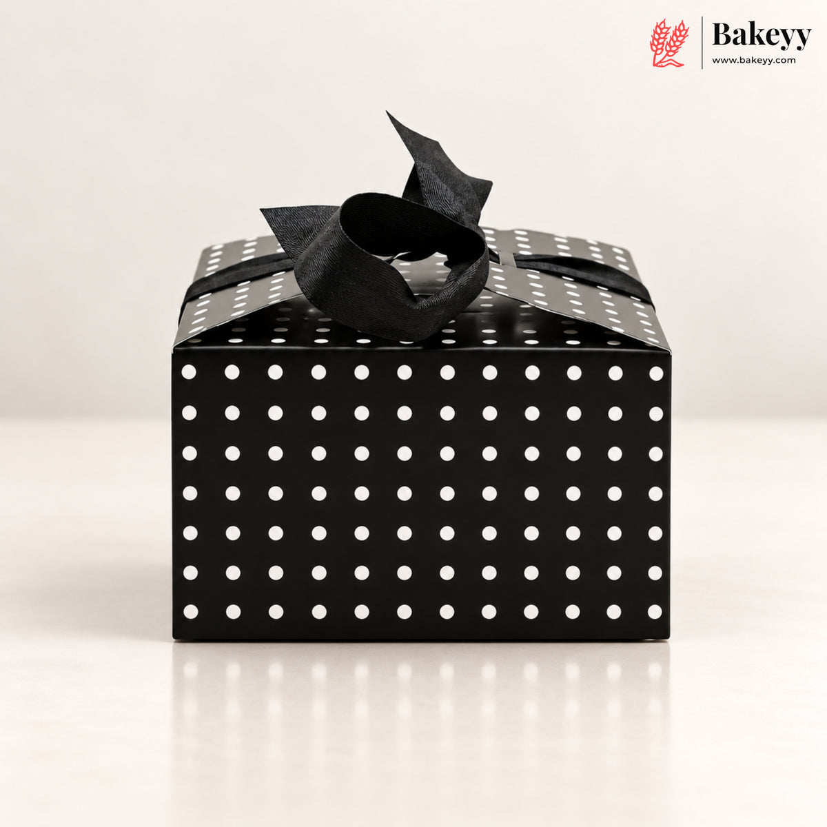 Cube Black with White Polka Dot Ribbon Gift Box – 9 x 9 x 5.5 cm | Festive & Diwali Favor Packaging| Pack of 10