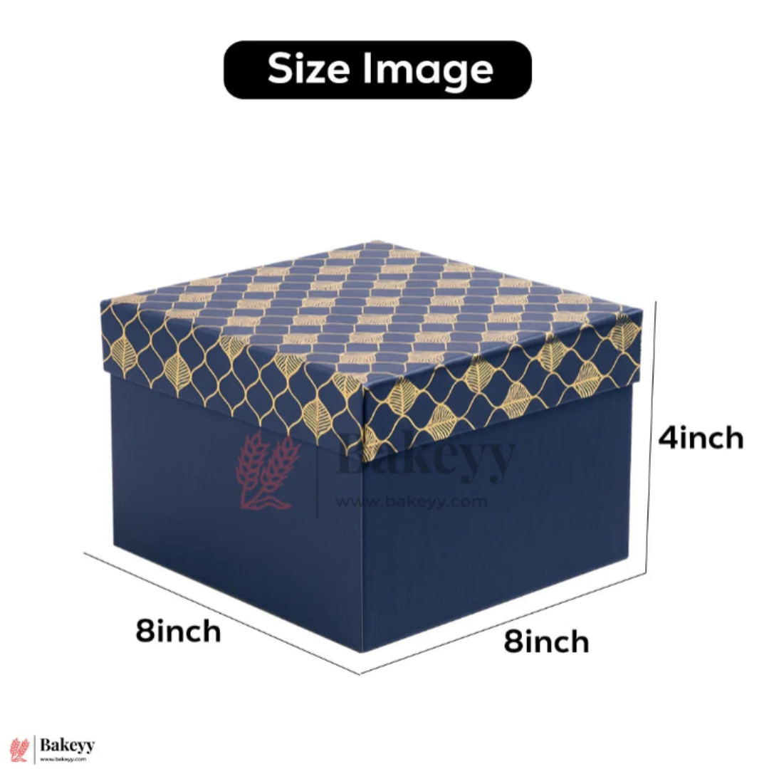 Premium Rigid Hamper Box | Blue with Golden Leaf Print | Pack of 1