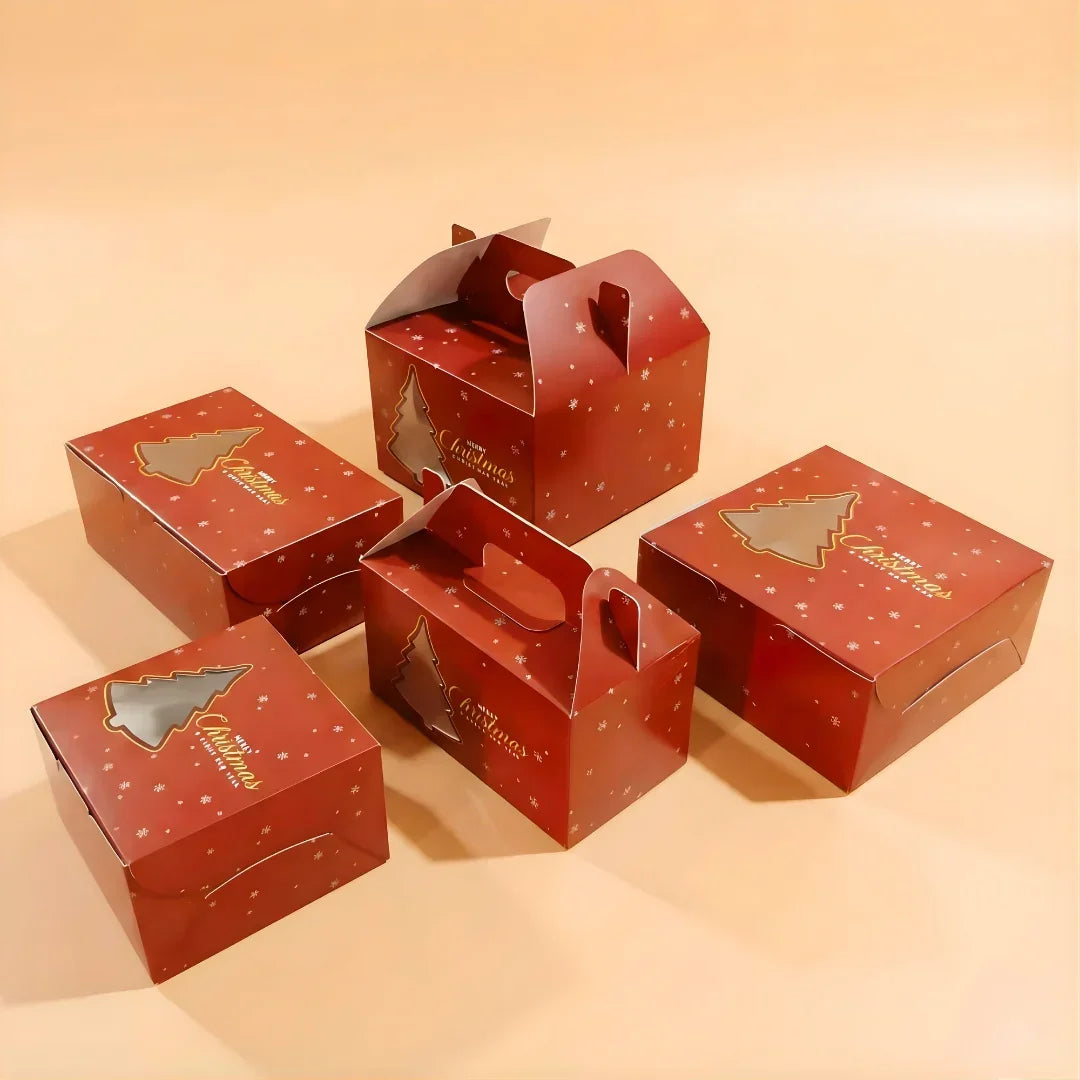 Christmas Cupcake Box with Window | Red Christmas Tree Design | Festive Cupcake Box | Pack of 25 - Bakeyy.com - India - Christmas Cupcake Box with Window | Red Christmas Tree Design | Festive Cupcake Box | Pack of 25 - 1 Cupcake / Without Handle 375.00