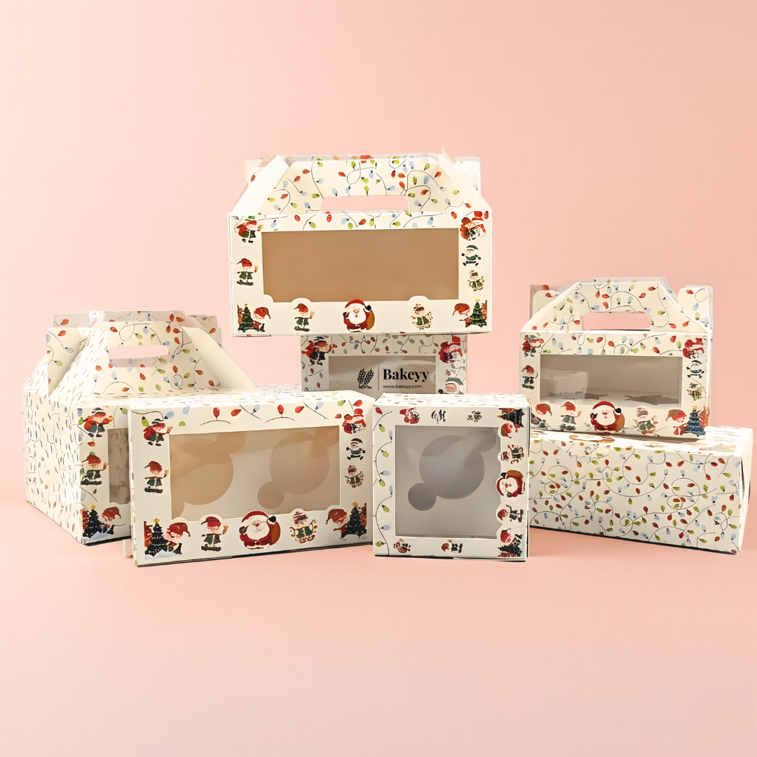 Christmas Cupcake Box with Window | White Festive Design | Festive Cupcake Box | Pack of 25