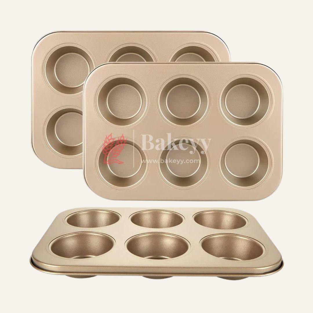 6 Slot Tray Cup Muffin Pan Tins Mould | Baking Cupcake | Non-Stick Mould | Reusable Tray Pan Mould | Non-Stick (Chrome Gold) - Bakeyy.com - India - 6 Slot Tray Cup Muffin Pan Tins Mould | Baking Cupcake | Non-Stick Mould | Reusable Tray Pan Mould | Non-Stick (Chrome Gold) - Default Title