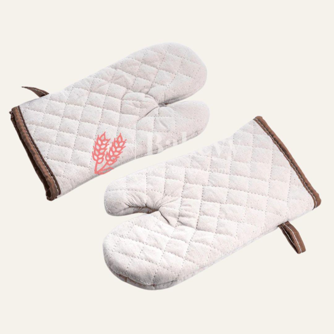 Cream Coated Cotton Fabric Heat-Resistant Oven Gloves for Baking & Kitchen Use - Bakeyy.com - India - Cream Coated Cotton Fabric Heat-Resistant Oven Gloves for Baking & Kitchen Use - Default Title