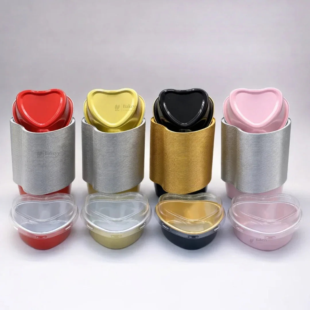 100 ml | Aluminum Foil Baking Containers with Transparent Lid | Heart Tins | Bake N Serve | Pack of 100