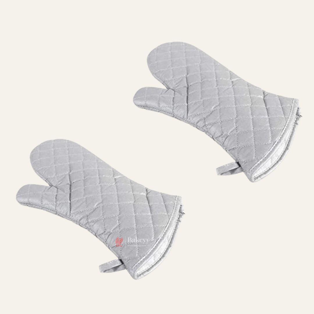 Silver Coated Cotton Fabric Heat Resistant Oven Gloves, Household Bakery Heat Resistant Microwave Oven Gloves - Bakeyy.com - India - Silver Coated Cotton Fabric Heat Resistant Oven Gloves, Household Bakery Heat Resistant Microwave Oven Gloves - Large