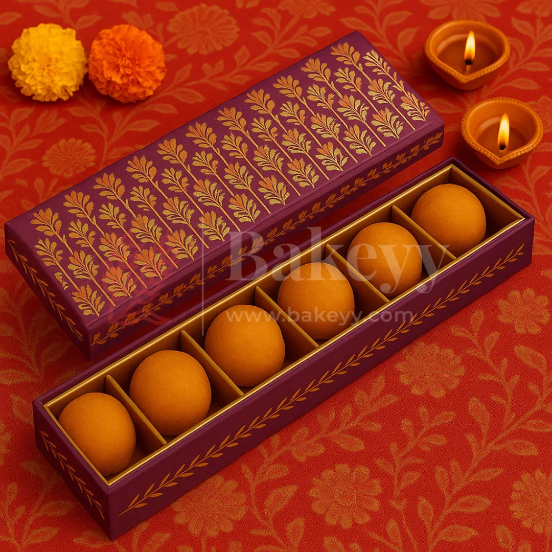 6 Cavities | Rigid Chocolate Box | Floral Print | Sweet box | Purple | 1 Piece