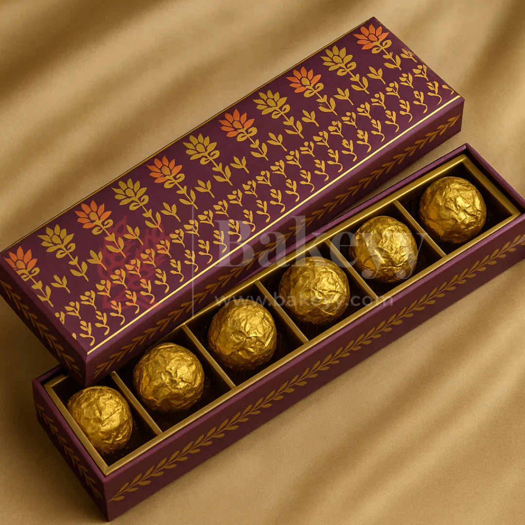 6 Cavities | Rigid Chocolate Box | Floral Print | Sweet box | Purple | 1 Piece