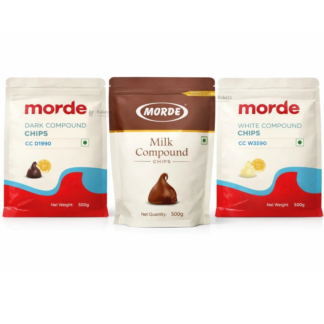 Morde Compound Chips (Dark, Milk & White) | Smooth Melting Baking Chocolate Chips | Resealable Pack (500g)