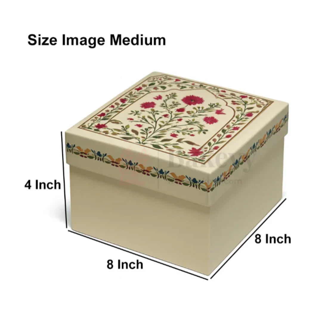Premium Decorative Floral Print Gift Box – Square Keepsake Storage Box with Lid | Pack Of 1 - Bakeyy.com - India - Premium Decorative Floral Print Gift Box – Square Keepsake Storage Box with Lid | Pack Of 1 - 8x8x4 inch