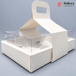 White Double Wall Hamper Box Dessert & Pastry Packaging with Transparent Lid & Handle | Pack of 10
