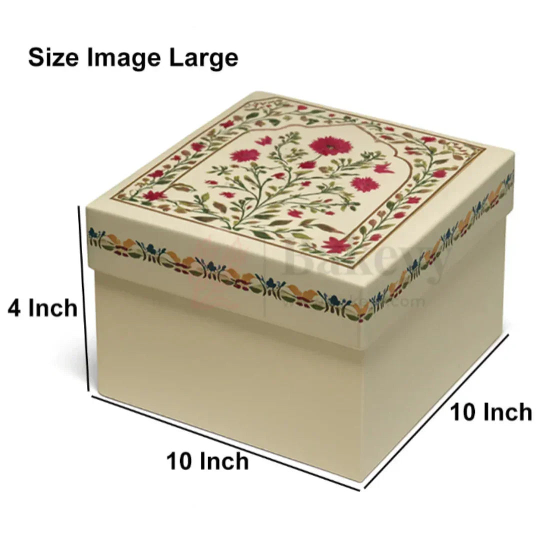Premium Decorative Floral Print Gift Box – Square Keepsake Storage Box with Lid | Pack Of 1 - Bakeyy.com - India - Premium Decorative Floral Print Gift Box – Square Keepsake Storage Box with Lid | Pack Of 1 - 10x10x4 Inch