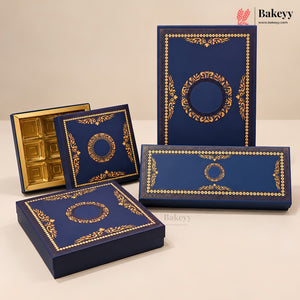 Navy Blue & Gold Printed Sweet & Chocolate Gift Box | With & Without Cavity | Multiple Capacities