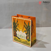 Decorative Indian Heritage Design Paper Gift Bag with Handle | Red & Orange | Pack of 10