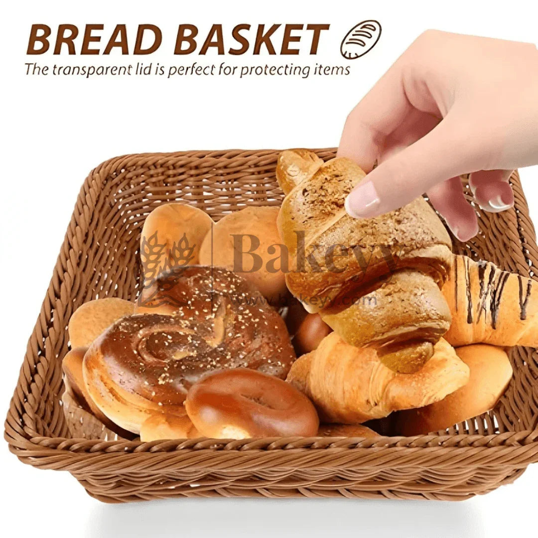 Square Poly Wicker Woven Bread Basket, Imitation Rattan Fruit Basket Stackable Square Serving Basket for Fruit, Bread, Vegetable, Towel, Home, Restaurant, Outdoor Use - Bakeyy.com - India - Square Poly Wicker Woven Bread Basket, Imitation Rattan Fruit Basket Stackable Square Serving Basket for Fruit, Bread, Vegetable, Towel, Home, Restaurant, Outdoor Use - Default Title