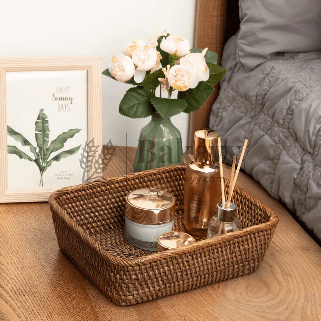 Square Poly Wicker Woven Bread Basket, Imitation Rattan Fruit Basket Stackable Square Serving Basket for Fruit, Bread, Vegetable, Towel, Home, Restaurant, Outdoor Use - Bakeyy.com - India - Square Poly Wicker Woven Bread Basket, Imitation Rattan Fruit Basket Stackable Square Serving Basket for Fruit, Bread, Vegetable, Towel, Home, Restaurant, Outdoor Use - Default Title