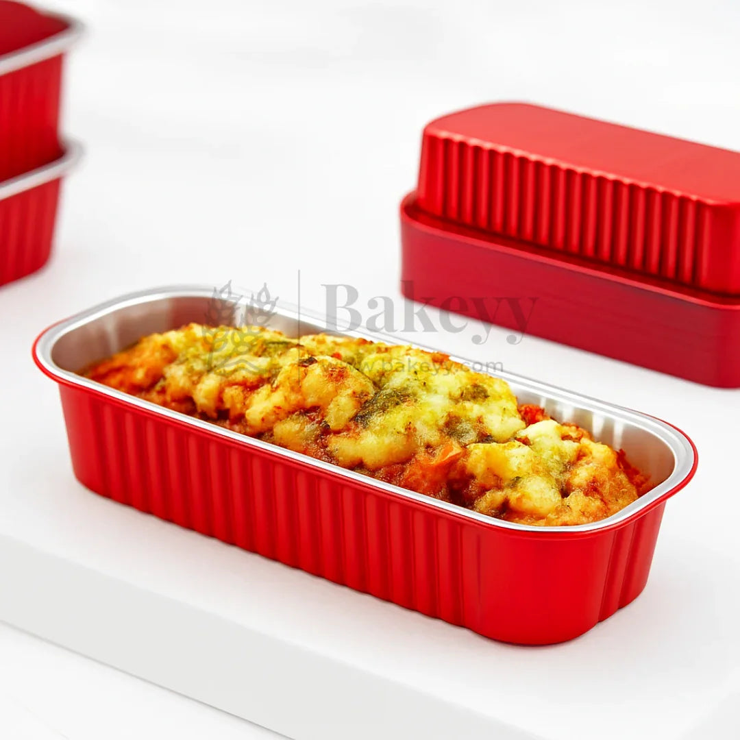 Aluminum Foil Baking Containers with Transparent Lid | Rectangle Tins | Bake N Serve | Pack of 100