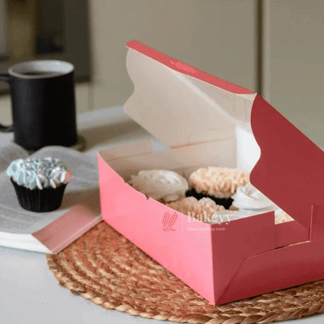 6 Cupcake Box | With Window | Pink Color | - Bakeyy.com - India - 6 Cupcake Box | With Window | Pink Color | - Pack of 10
