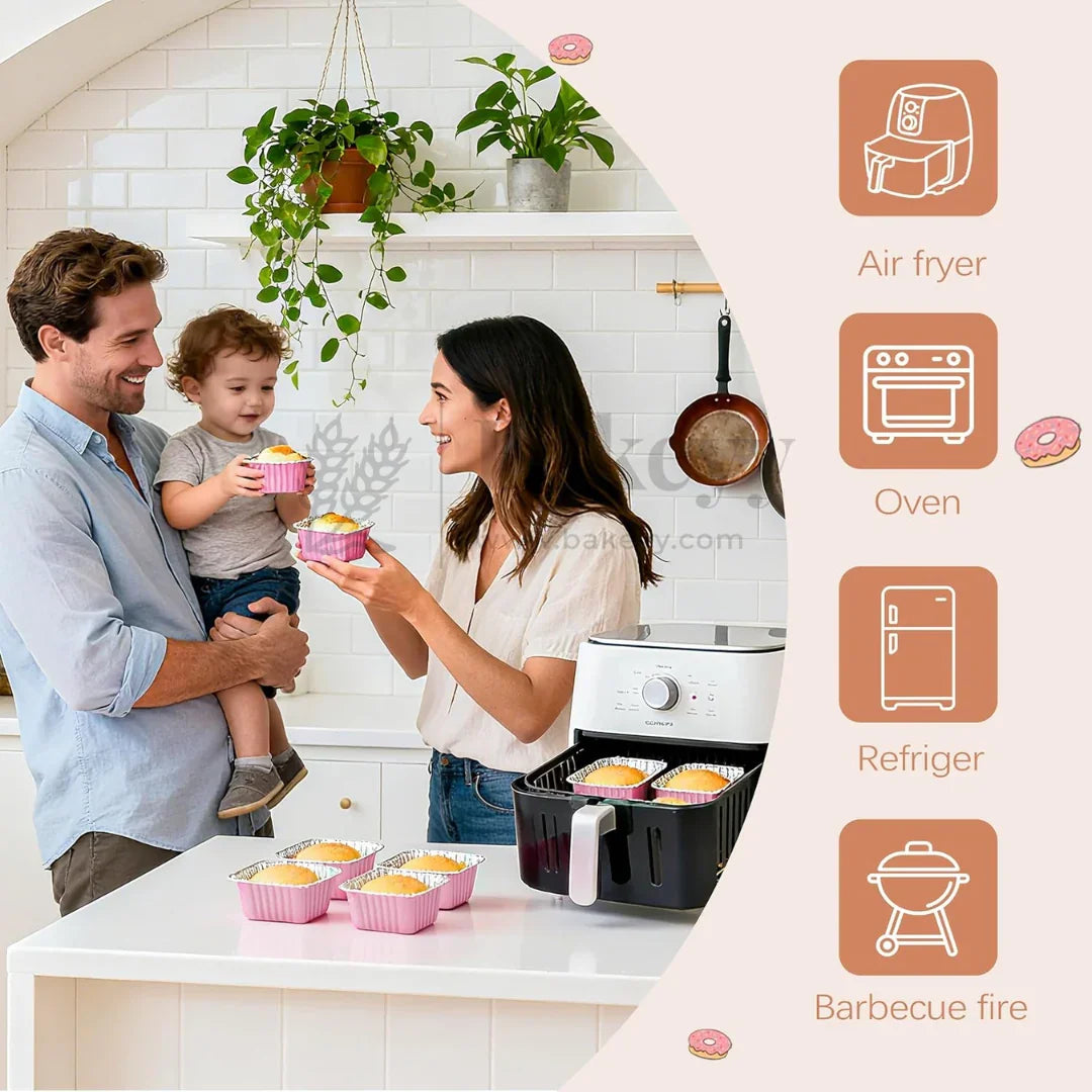 Aluminum Foil Baking Containers with Transparent Lid | Square Tins | Bake N Serve | Pack of 100