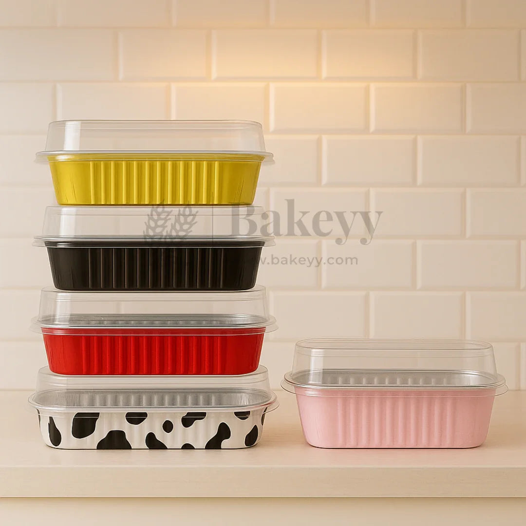 Aluminum Foil Baking Containers with Transparent Lid | Rectangle Tins | Bake N Serve | Pack of 100