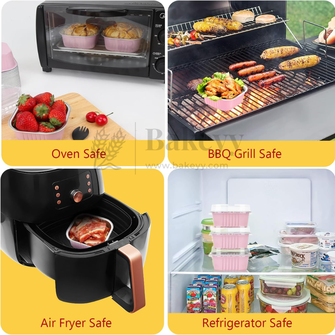 100 ml | Aluminum Foil Baking Containers with Transparent Lid | Square Tins | Bake N Serve | Pack of 100