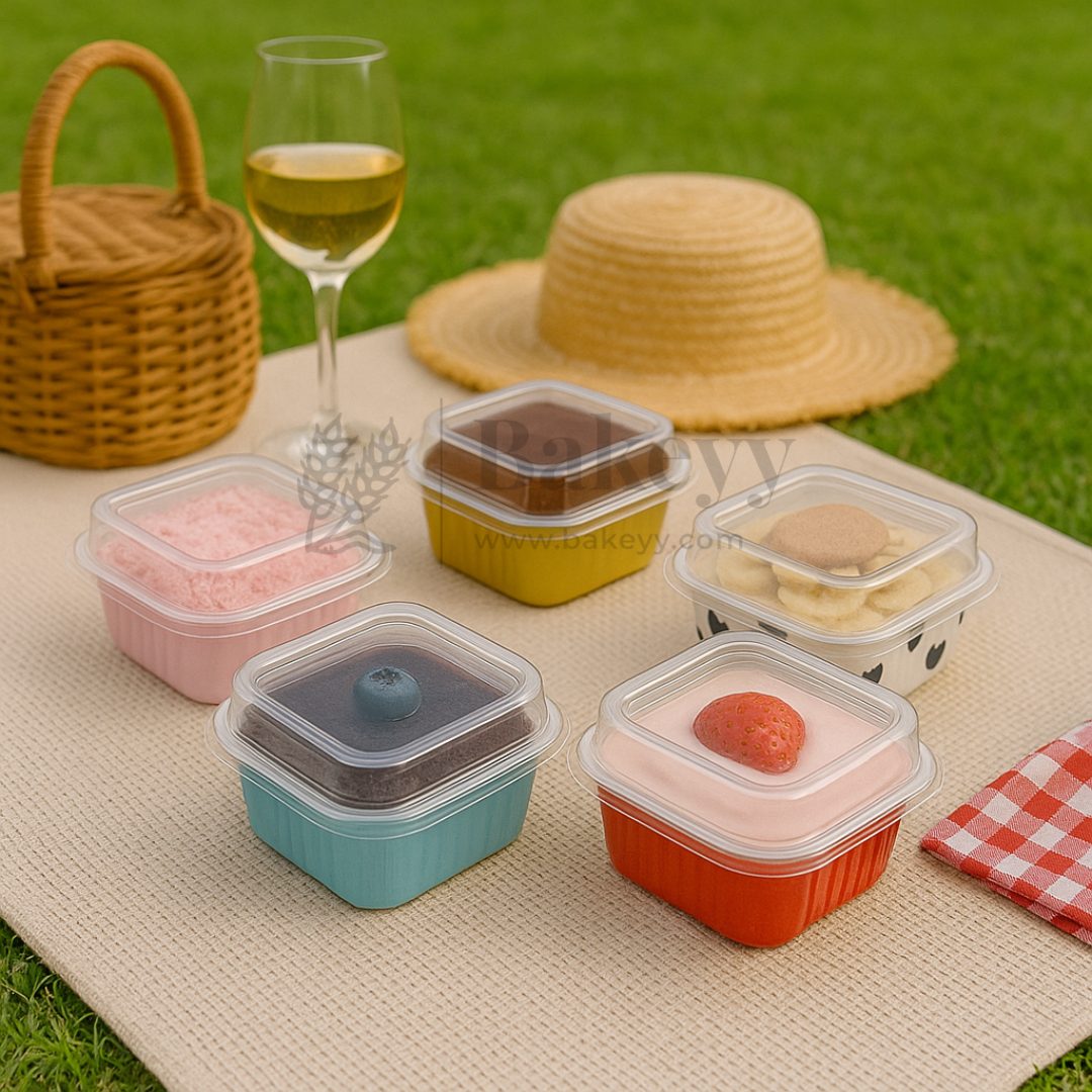 100 ml | Aluminum Foil Baking Containers with Transparent Lid | Square Tins | Bake N Serve | Pack of 100