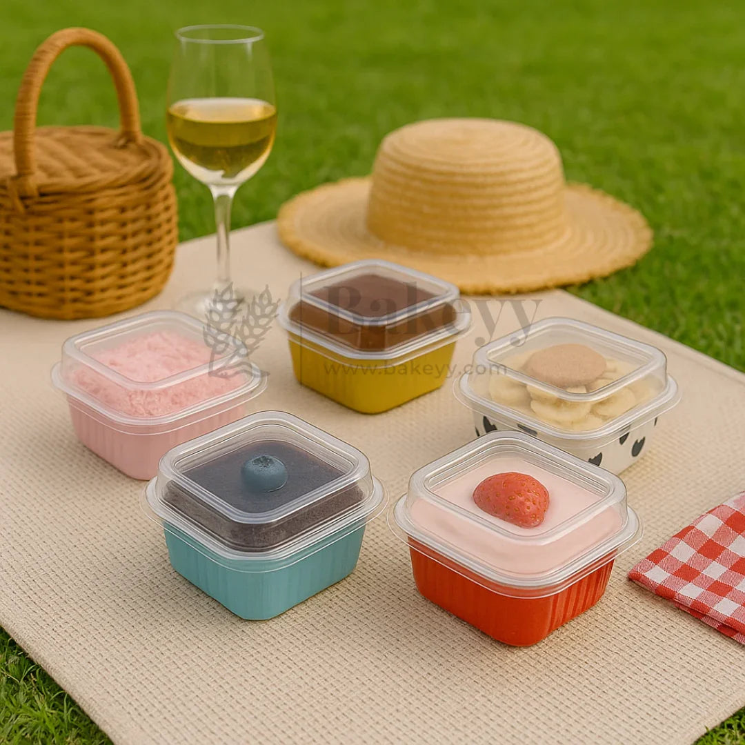 Aluminum Foil Baking Containers with Transparent Lid | Square Tins | Bake N Serve | Pack of 100