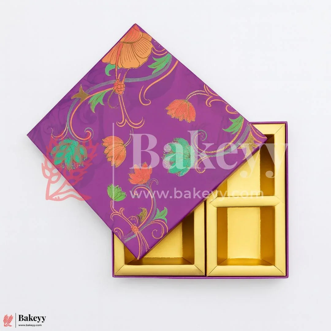 4 Cavity | Big | Rigid Chocolate Box | Elegant Festive Hamper Box | Diwali Sweet box | Dry Fruit Box | Purple | 1 Piece