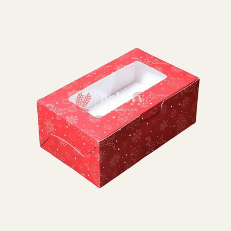 Festive Red Christmas 2 Cupcake Box | Christmas Collection | With Window on the top - Bakeyy.com - India - Festive Red Christmas 2 Cupcake Box | Christmas Collection | With Window on the top - Pack of 10