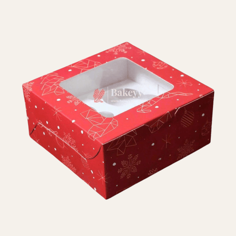 Festive Red Christmas 4 Cupcake Box | Christmas Collection | With Window - Bakeyy.com - India - Festive Red Christmas 4 Cupcake Box | Christmas Collection | With Window - Pack of 10