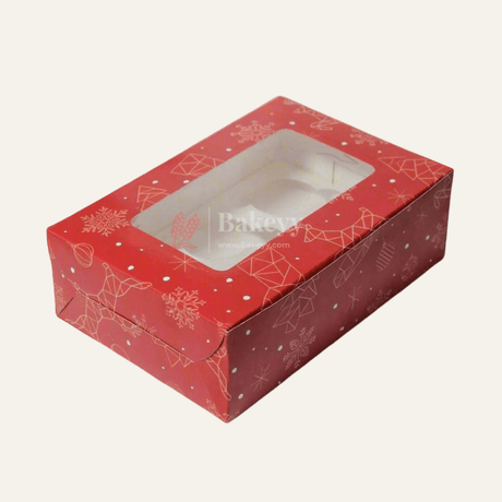 Festive Red Christmas 6 Cupcake Box | Christmas Collection | With Window - Bakeyy.com - India - Festive Red Christmas 6 Cupcake Box | Christmas Collection | With Window - Pack of 10