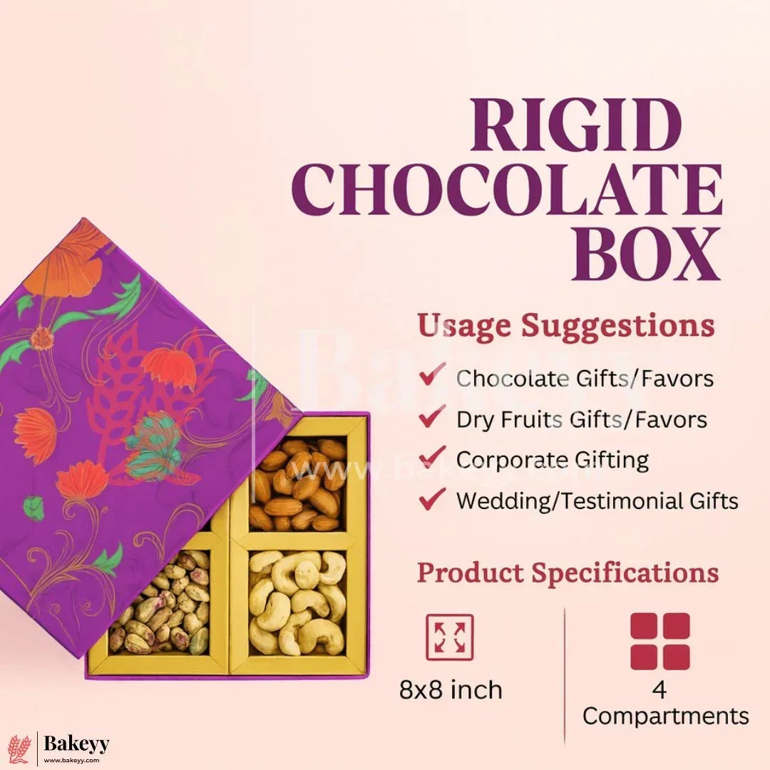 4 Cavity | Big | Rigid Chocolate Box | Elegant Festive Hamper Box | Diwali Sweet box | Dry Fruit Box | Purple | 1 Piece - Bakeyy.com - India - 4 Cavity | Big | Rigid Chocolate Box | Elegant Festive Hamper Box | Diwali Sweet box | Dry Fruit Box | Purple | 1 Piece - Default Title