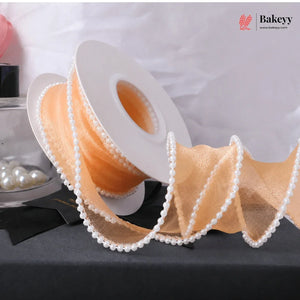 Pearl Edge Net Ribbon Roll | 2.5 cm x 9 Meter | Multiple Colors Available | Pack of 1