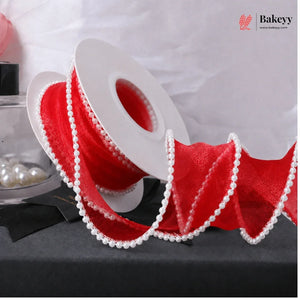 Pearl Edge Net Ribbon Roll | 2.5 cm x 9 Meter | Multiple Colors Available | Pack of 1
